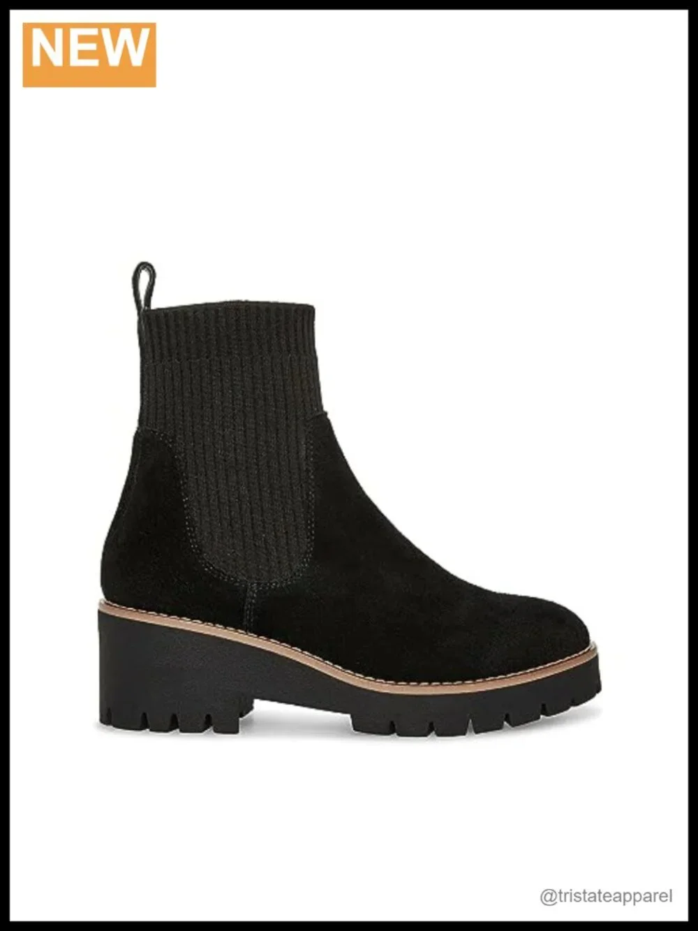 Waterproof Suede Ankle Booties with Lug Heel, Pull-On